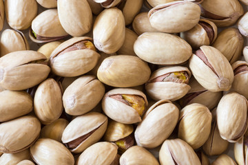 Bunch of pistachios. Close up shot macro. 