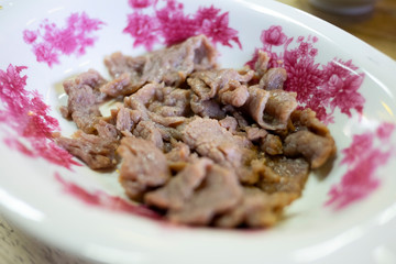 Scalded beef in bowl Thai shabu style.