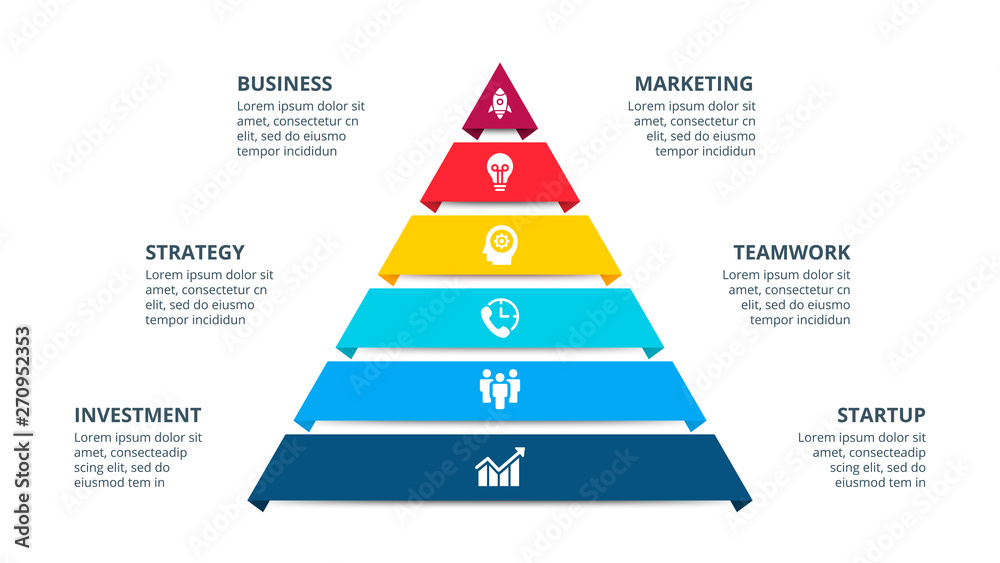 Aufkleber Vector pyramid infographic with 6 options. Business presentation template. Can be used for workflow layout, diagram, business step options, banner, web design.