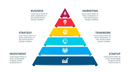 Foto op Canvas Vector pyramid infographic with 6 options. Business presentation template. Can be used for workflow layout, diagram, business step options, banner, web design. © abert84