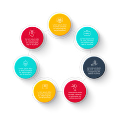 Business data visualization. Abstract elements of cycle diagram with 7 steps, options, parts or processes. Vector business template for presentation.