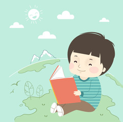 Kid Boy Book Earth Illustration