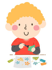 Kid Boy Flower Leaf Color Print Illustration