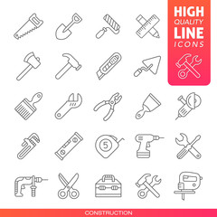 Modern Build Construction tools high quality line icons.  Vector