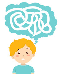 Kid Boy Think Puzzle Maze Illustration