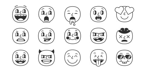 Black and white smile set. Emoji faces trendy pack. Vector eps10