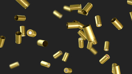 Ammunition cartridge case from a pistol flying through the air - 3d illustration