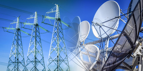 Industrial energy collage on the background of television antennas . Похожие изображения