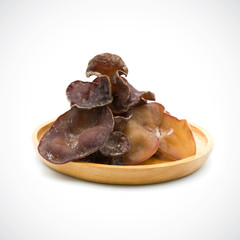 black fungus fresh In a wooden tray  on the white background