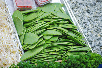 Pencas de nopal en Mercado de la Ciudad de México. © Marotoson