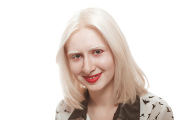 Naklejka premium portrait of blonde albino girl in studio