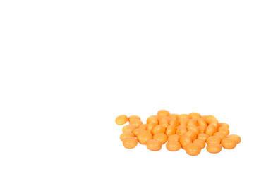 Orange pills, medical care and help, chemical vitamins.