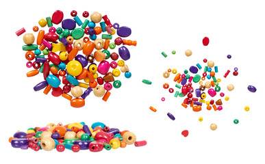 Sewing buttons and wooden decorations, needlework objects, set and collection.