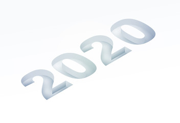 Set of 3d realistic vector white number 2020 in isometric view. Happy new year design concept. Minimalistic trendy illustration for branding banner, cover, poster, card.