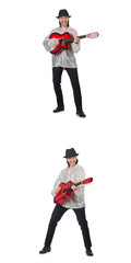 Obraz premium Young man with guitar isolated on white 