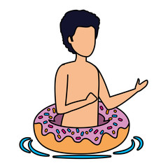 young man with swimsuit and float donut