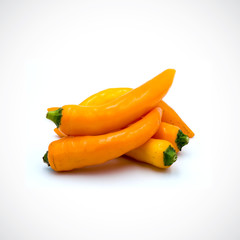 Yellow hot chili pepper isolated on the white background.