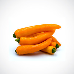 Yellow hot chili pepper isolated on the white background.