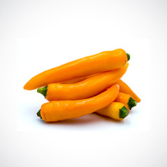 Yellow hot chili pepper isolated on the white background.