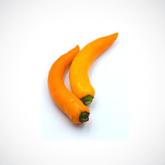 Yellow hot chili pepper isolated on the white background.