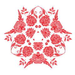 Floral pattern with beautiful flowers. Line art. Vector illustration hand drawn. Embroidery design elements - flowers and leaves isolated.