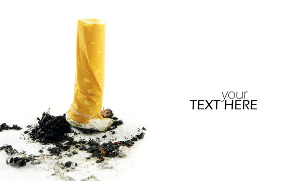 Cigarette butt closeup with the copy space