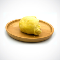 durian fruit In a wooden tray on the White Blackground