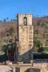 View of historic building in ruins, convent of St. Joao of Tarouca, detail of tower sineria of the...