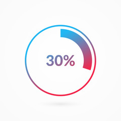 30 percent blue and red gradient pie chart sign. Percentage vector infographic symbol. Circle diagram isolated, illustration for business, download, web icon, design