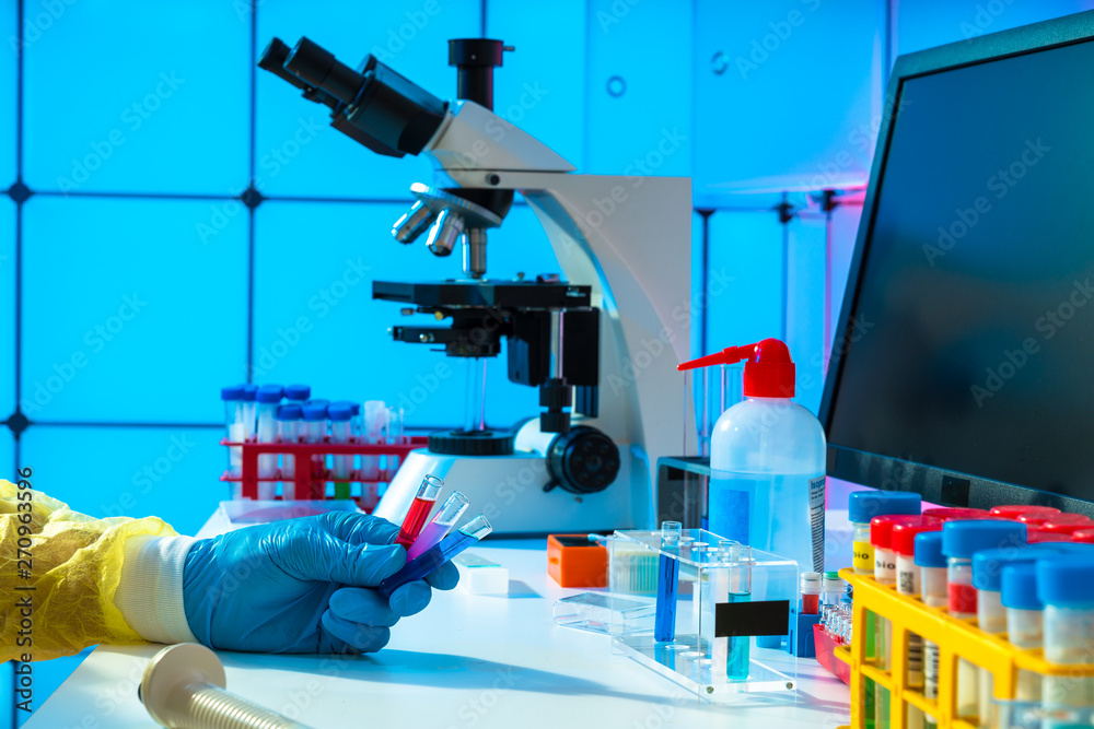 Poster Microbiological experiment in medical laboratory. testing genetic materials