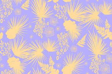 Fototapeta na wymiar Floral design seamless background pattern . Palm leaves, mix flowers. Vector illustration hand drawn.