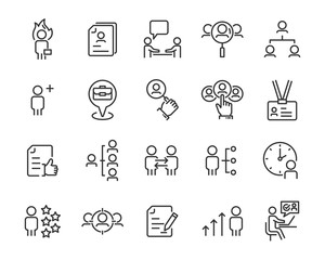 set of job hunting icons, such as cv, hr, training, career