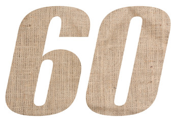 Number 60 with burlap texture on white background