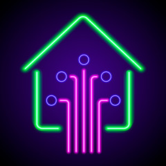 neon smart home icon, modern technology isolated