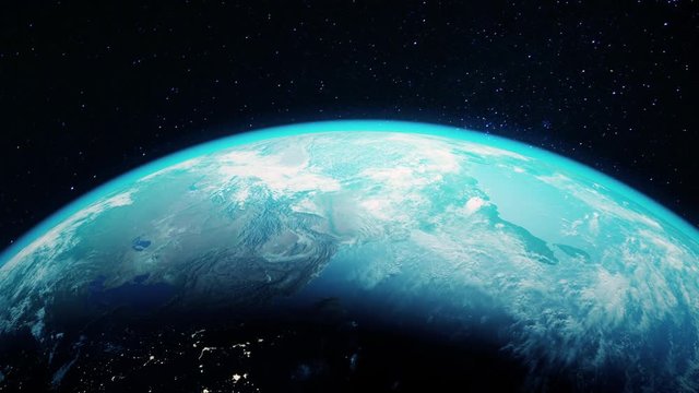 Earth rotating from dark to light in the space. 4k 3d render animation footage.