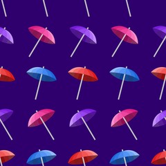 Seamless pattern with colorful umbrellas on blue background