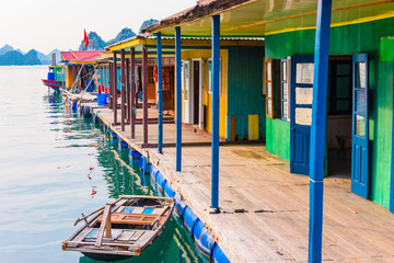 Fototapeta na wymiar Floating houses at the Cua Van floating village, Halong Bay, Vietnam