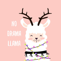 Naklejka premium Llama illustration, cute hand drawn elements and design for nursery design, poster, birthday greeting card