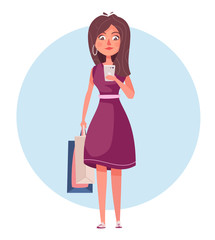 Online shopping. Beautiful girl character design. Cartoon vector illustration