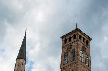 Sarajevo, Bosnia: Sarajevska Sahat Kula, the Clock Tower built by Gazi Husrev-beg, governor in the...
