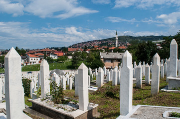 Sarajevo: aerial view of the Sehidsko Mezarje Kovaci, Kovaci Cemetery, where the soldiers of the...