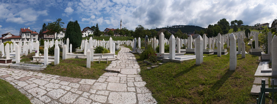 Sarajevo: aerial view of the Sehidsko Mezarje Kovaci, Kovaci Cemetery, where the soldiers of the Army of Bosnia and Herzegovina, killed during the Bosnian War (1992-1995), are buried