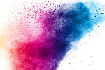 Colorful background of pastel powder explosion.Color dust splash on white background.
