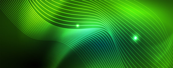 Fototapeta premium Shiny neon vector wave line abstract background, motion concept