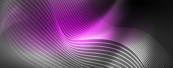 Neon vector wave lines abstract background, magic futuristic techno design