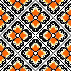 Vector abstract floral seamless pattern, ornamental background, repeat geometric tiles, flower figures, curved lines, grid, lattice. Elegant monochrome ornament texture.