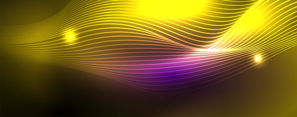 Neon vector wave lines abstract background, magic futuristic techno design