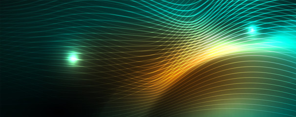 Shiny neon vector wave line abstract background, motion concept
