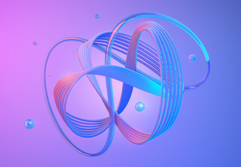 Abstract shapes on colorful trendy background. Modern fluid colorful gradient geometric figures in the shape of swirl on gradient background. Design layout for web,banners, flyers, posters. 3d render