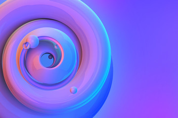 Abstract shapes on colorful trendy background. Modern fluid colorful gradient geometric figures in the shape of swirl on gradient background. Design layout for web,banners, flyers, posters. 3d render 